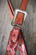 Load image into Gallery viewer, HANDMADE HERMAN OAK SLIP EAR HEADSTALL - Pink Flowers and Vines Hand Carved and Painted Design