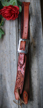 Load image into Gallery viewer, HANDMADE HERMAN OAK SLIP EAR HEADSTALL - Pink Flowers and Vines Hand Carved and Painted Design
