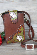 Load image into Gallery viewer, Handmade Genuine Leather Tooled Crossbody Bag with Flowers and Vines Design