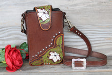 Load image into Gallery viewer, Handmade Genuine Leather Tooled Crossbody Bag with Flowers and Vines Design