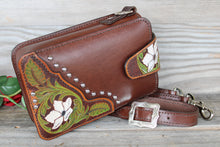 Load image into Gallery viewer, Handmade Genuine Leather Tooled Crossbody Bag with Flowers and Vines Design