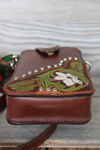 Load image into Gallery viewer, Handmade Genuine Leather Tooled Crossbody Bag with Flowers and Vines Design