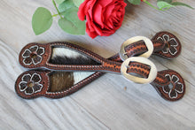 Load image into Gallery viewer, Genuine Leather Ladies Spur Straps with Hair On Hide Inlay and Tooling