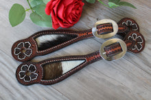 Load image into Gallery viewer, Genuine Leather Ladies Spur Straps with Hair On Hide Inlay and Tooling