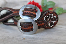 Load image into Gallery viewer, Genuine Leather Ladies Spur Straps with Hair On Hide Inlay and Tooling
