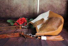 Load image into Gallery viewer, Hair On Hide Cowgirl Bucket Bag with Tooled Strap Genuine Leather