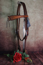 Load image into Gallery viewer, Dark Horse Collection - Wide Brow Basket Stamped Headstall "Goldmine"