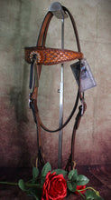 Load image into Gallery viewer, Dark Horse Collection - Wide Brow Basket Stamped Headstall "Goldmine"