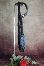 Load image into Gallery viewer, METALLIC SNAKE and TEAL LACED LEATHER HEADSTALL