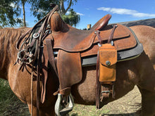 Load image into Gallery viewer, Rear Billet Phone Holder/Pouch - Tan with Black Boot Stitching and Concho