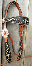 Load image into Gallery viewer, BLACK HAIR ON HIDE CROSS HEADSTALL