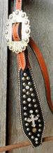 Load image into Gallery viewer, BLACK HAIR ON HIDE CROSS HEADSTALL