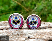 Load image into Gallery viewer, 12MM ROUND CAB COWGIRL CANDY EARRINGS - SUGAR SKULLS COLLECTION