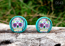 Load image into Gallery viewer, 12MM ROUND CAB COWGIRL CANDY EARRINGS - SUGAR SKULLS COLLECTION