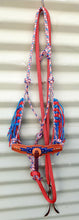 Load image into Gallery viewer, BRONC NOSE HALTER and LEAD SET - Blue/Red/White Fringed 005