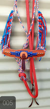 Load image into Gallery viewer, BRONC NOSE HALTER and LEAD SET - Blue/Red/White Fringed 005