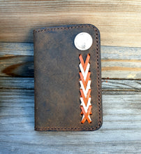 Load image into Gallery viewer, CRAZY HORSE GENUINE LEATHER LACED BI-FOLD WALLET with CONCHO