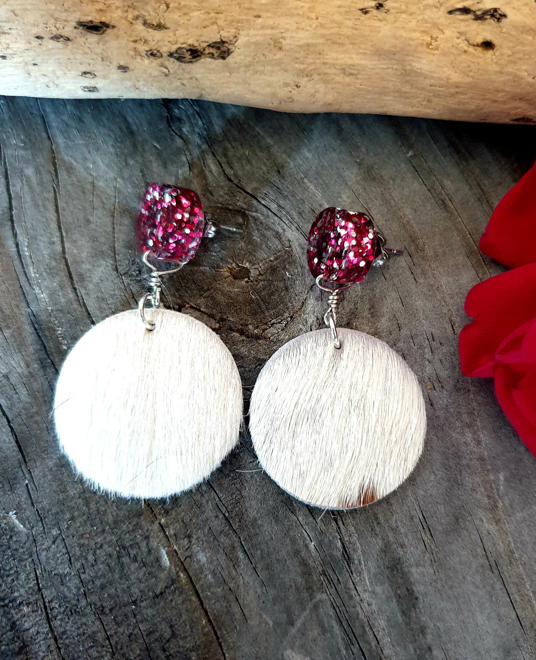 Hair On Hide and Resin Earrings - Cowgirl Meets City Girl 0835