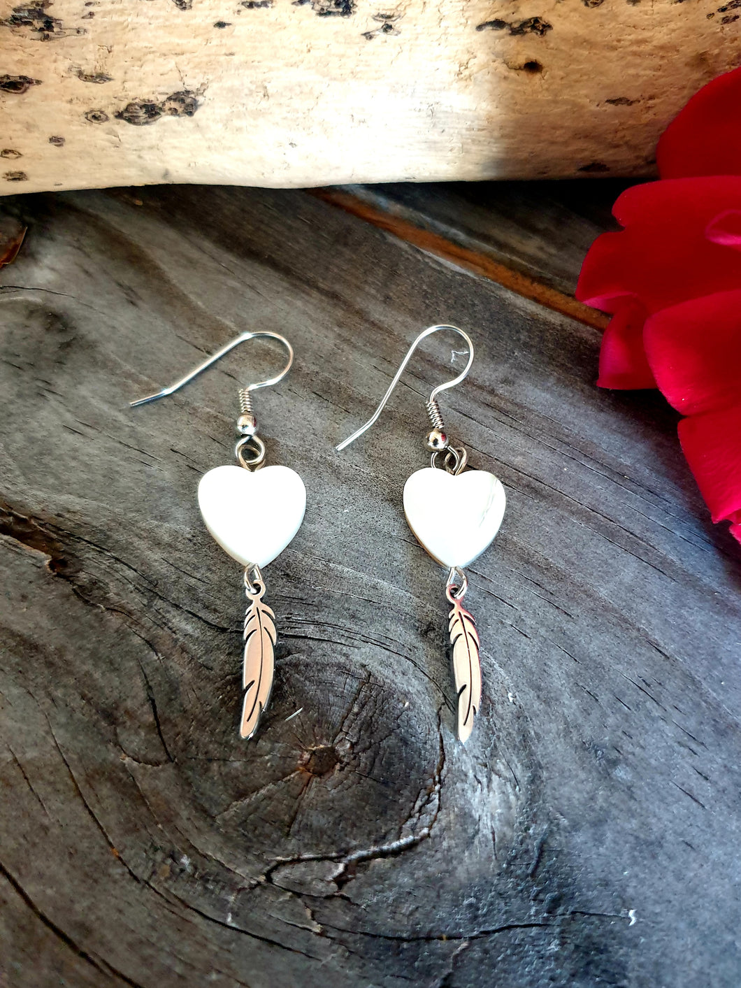 0804 HEART and FEATHER EARRINGS