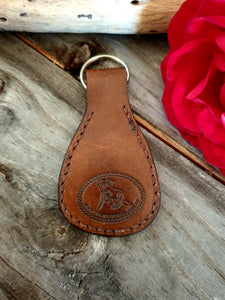 Genuine Leather and Semi Precious Stone Inlaid Western Style Key Chain