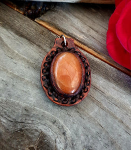 Genuine Leather and Semi Precious Stone Inlay Pendant