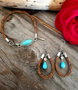 GENUINE HORSE HAIR BRACELET and EARRINGS SET