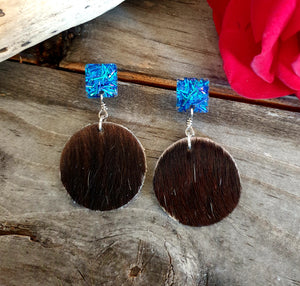 Hair On Hide and Resin Earrings - Cowgirl Meets City Girl 0836