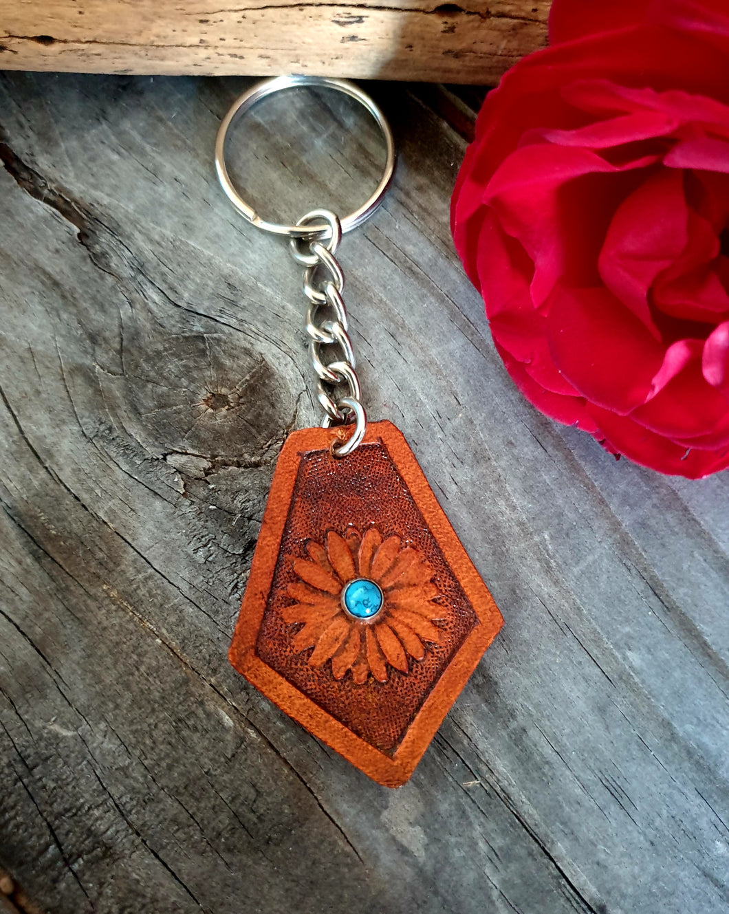 Genuine Leather Flower Key Chain