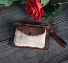 Load image into Gallery viewer, Small Western &#39;Viking Cowgirl&#39; Card/Cash Wallet with Hair On Hide
