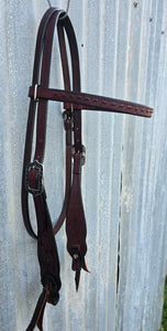 Dark Horse Collection -  Dark Mahogany Tooled Cheeks Headstall "Sahara"