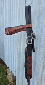 Dark Horse Collection -  Tooled Feather Brow and Cheeks Headstall "Double Oak"