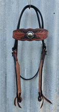 Load image into Gallery viewer, Dark Horse Collection -  Tooled Feather Brow and Cheeks Headstall &quot;Double Oak&quot;
