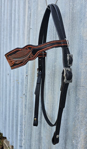 Dark Horse Collection - Feather Tooled Brow Headstall "Coyote"