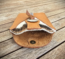 Load image into Gallery viewer, Western Style Phone or Saddle Pouch - Hair On Hide Embossed Leather with Buck Stitching and Silver Toned Conchos
