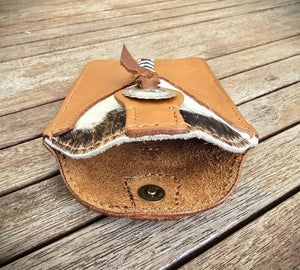 Western Style Phone or Saddle Pouch - Hair On Hide Embossed Leather with Buck Stitching and Silver Toned Conchos