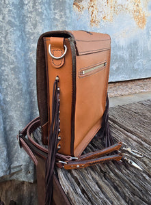 Handmade Genuine Leather Messenger Bag 'Painted Pair of the Prairie"