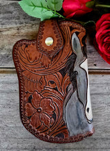 Load image into Gallery viewer, Western Gunslinger Style Tooled Phone Pouch - Grulla Horse
