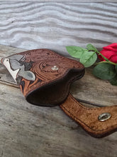 Load image into Gallery viewer, Western Gunslinger Style Tooled Phone Pouch - Grulla Horse
