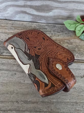 Load image into Gallery viewer, Western Gunslinger Style Tooled Phone Pouch - Grulla Horse
