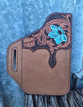 Load image into Gallery viewer, Western Style Belt Phone Pouch - Blue Tooled Flower
