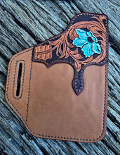 Load image into Gallery viewer, Western Style Belt Phone Pouch - Blue Tooled Flower
