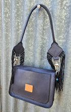 Load image into Gallery viewer, Handmade Genuine Leather Tooled Crossbody Bag with Tooling and Fringe
