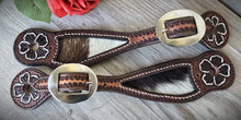 Load image into Gallery viewer, Genuine Leather Ladies Spur Straps with Hair On Hide Inlay and Tooling
