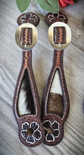 Load image into Gallery viewer, Genuine Leather Ladies Spur Straps with Hair On Hide Inlay and Tooling
