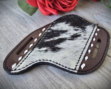 Load image into Gallery viewer, PANCAKE STYLE POCKET KNIFE POUCH - Hair On Hide and Buck Stitching
