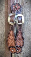 Load image into Gallery viewer, Genuine Leather Ladies Spur Straps with Floral and Basket Stamp Tooling
