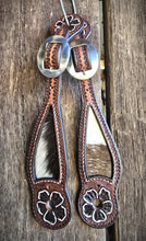 Load image into Gallery viewer, Genuine Leather Ladies Spur Straps with Hair On Hide Inlay and Tooling
