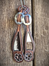 Load image into Gallery viewer, Genuine Leather Ladies Spur Straps with Hair On Hide Inlay and Tooling
