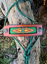 Load image into Gallery viewer, BEADED BRONC NOSE HALTER -Green/Orange
