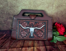Load image into Gallery viewer, Tooled Longhorn Leather Clutch

